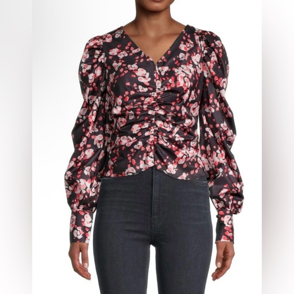 Sandro Paris Tops - Sandro Paris Puff Sleeve Pink Abstract Print Blouse - Size S?